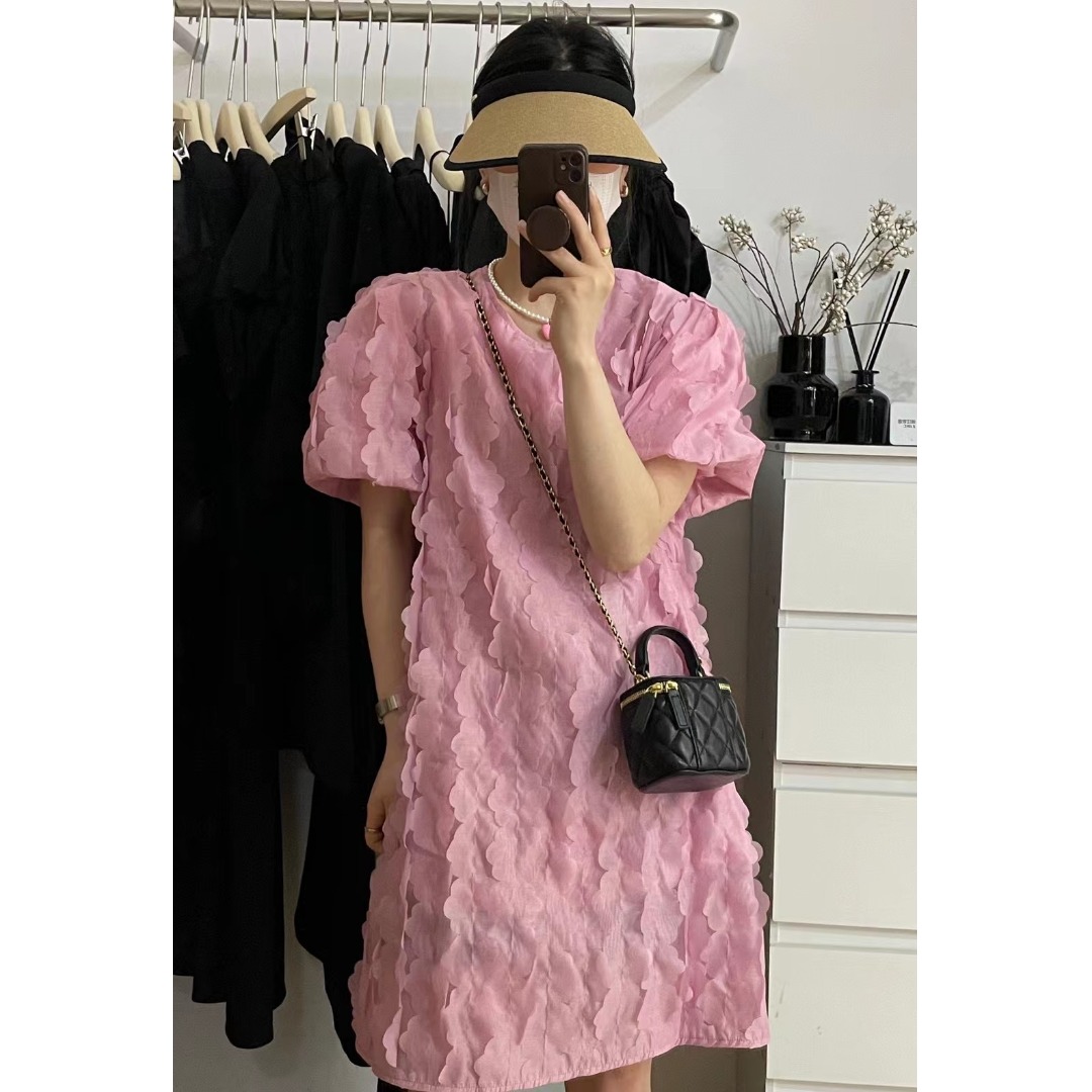 Floral Bubble Sleeve Dress Kor - đánh giá và giá Korean Daily Lifestyle
