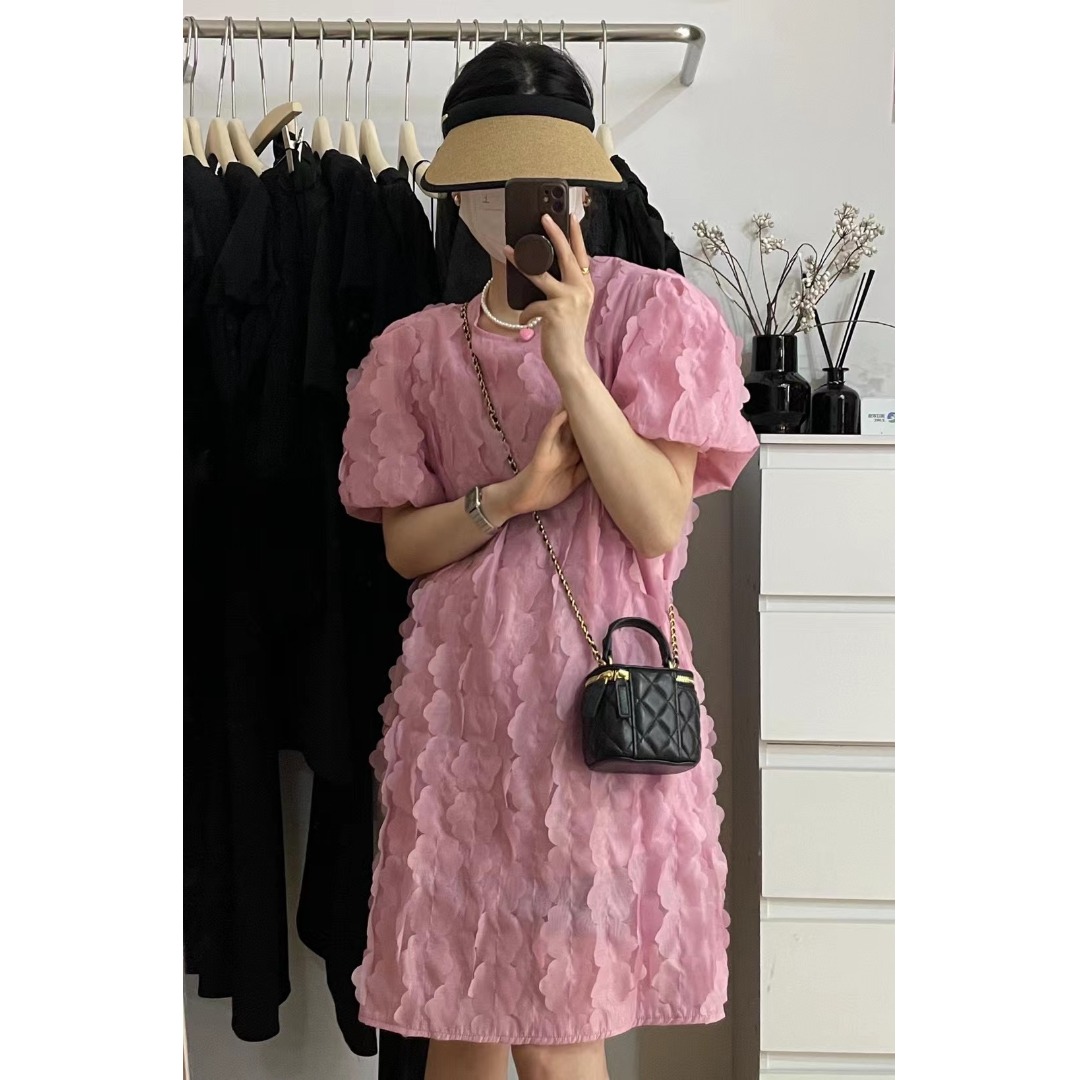 Floral Bubble Sleeve Dress Kor - đánh giá và giá Korean Daily Lifestyle