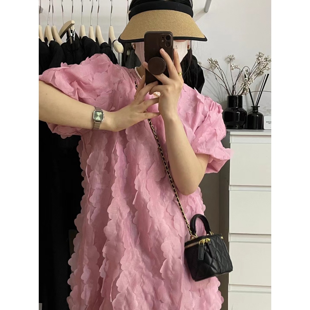 Floral Bubble Sleeve Dress Kor - đánh giá và giá Korean Daily Lifestyle